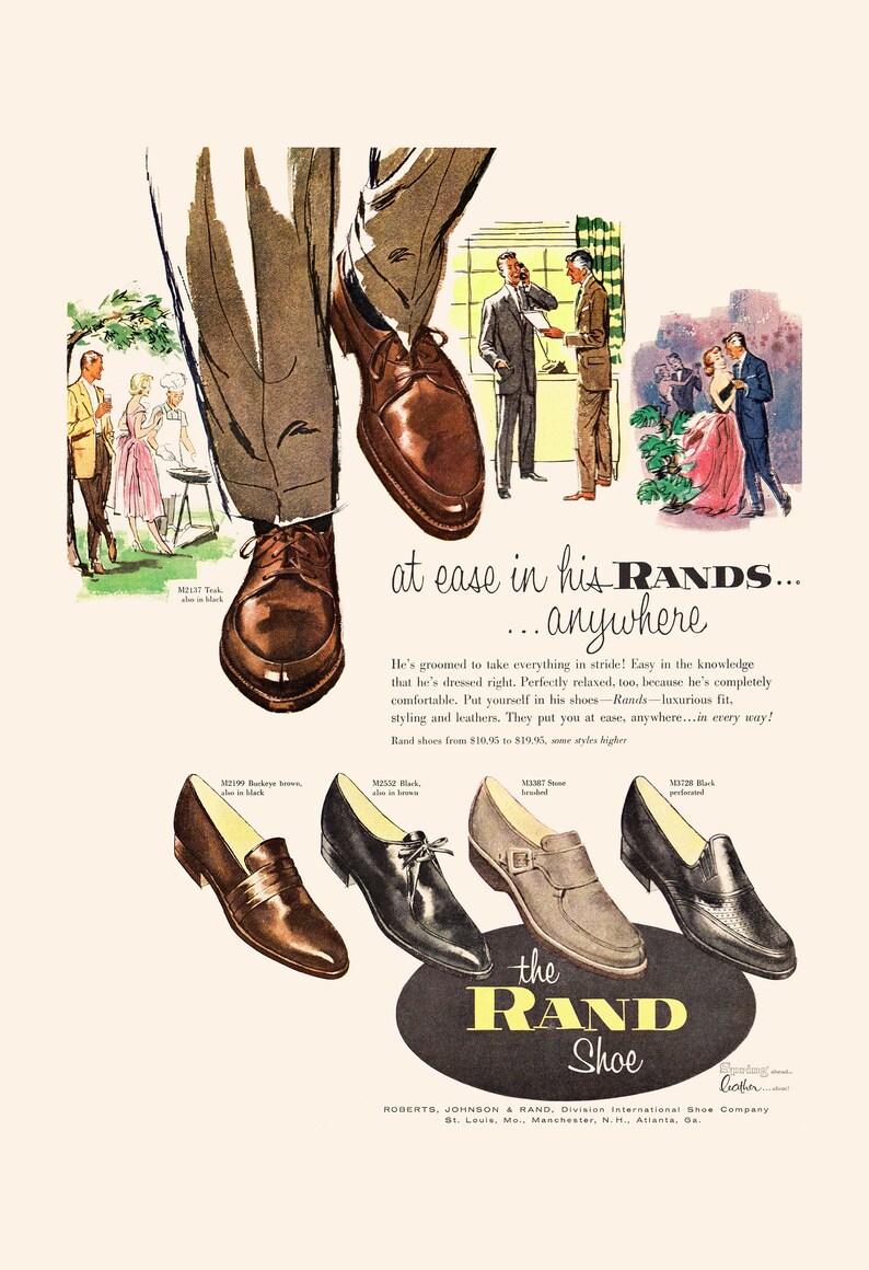 VINTAGE MEN'S SHOES Ad, Classic Mens Shoes Ad, Mid-Century Mens Fashion Poster Ad Poster Retro Leather Shoes Ad image 7