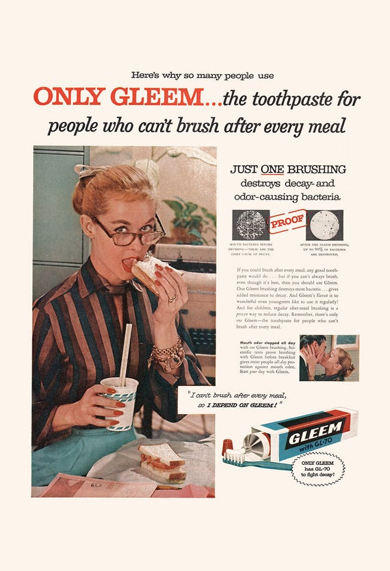 Gleem Toothpaste Ad Retro Art for B Vintage Bathroom Ad COOL BATHROOM POSTER