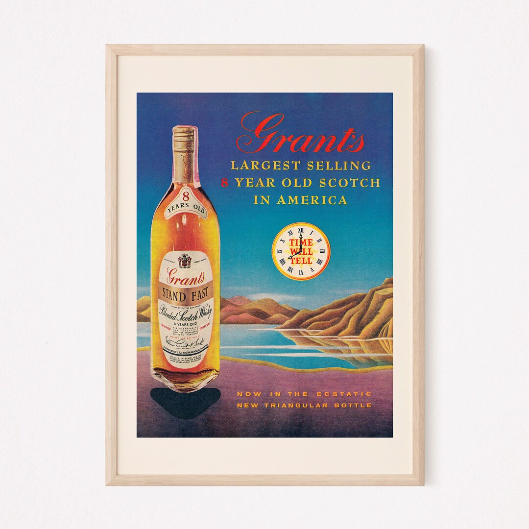 Vintage Blue Barware Poster, OLD SCOTCH AD, Retro Bar Poster Retro Barware Decor Barware Wall