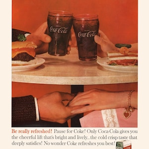 NOSTALGISCHE POP-advertentie frisdrank, cola-print jaren 1950, vintage dinerdecor, romantische poster, poster eerste date, retro advertentie uit het midden van de eeuw afbeelding 7