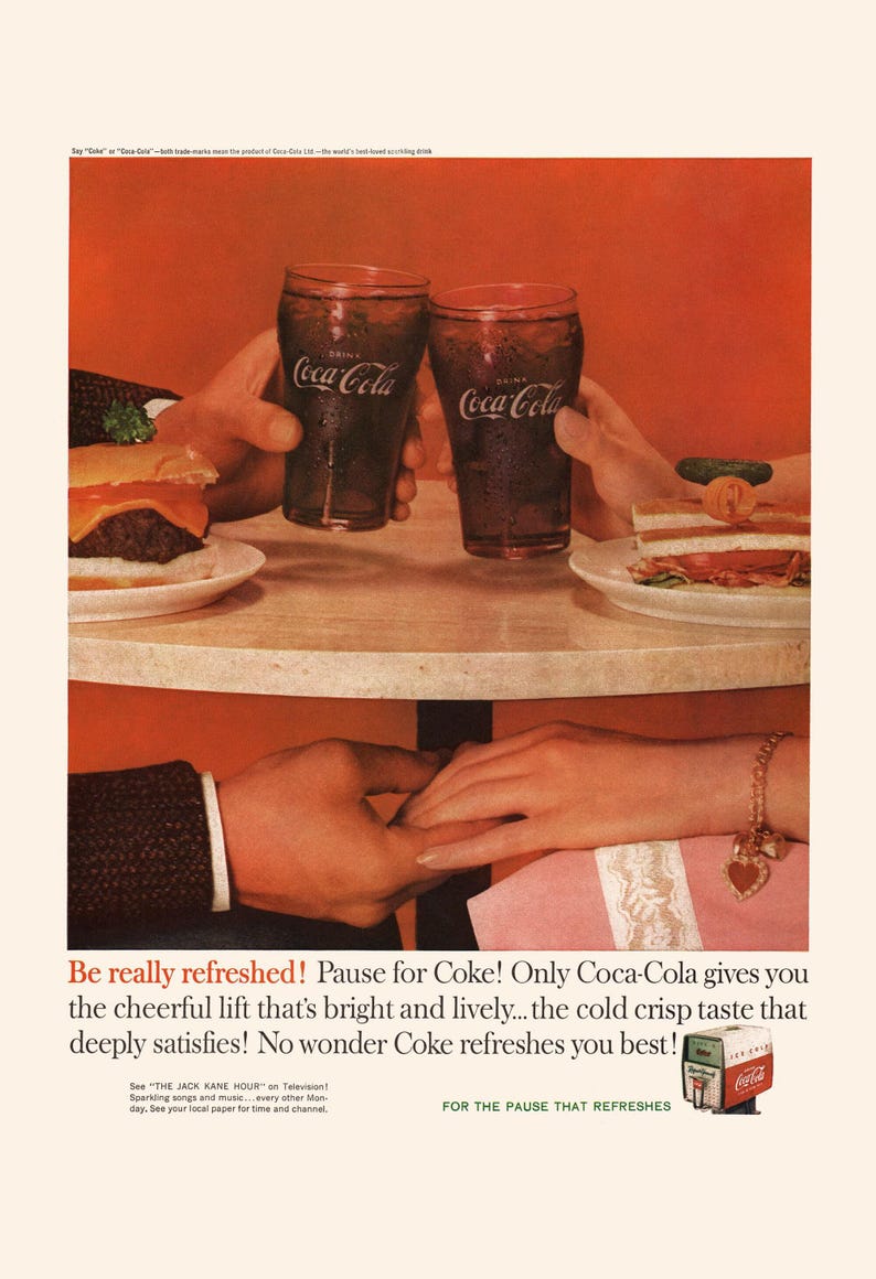 NOSTALGISCHE POP-advertentie frisdrank, cola-print jaren 1950, vintage dinerdecor, romantische poster, poster eerste date, retro advertentie uit het midden van de eeuw afbeelding 7