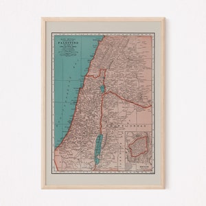 Carte vintage de la Palestine, carte vintage de la Palestine, impression de carte vintage, art mural carte ancienne Palestine