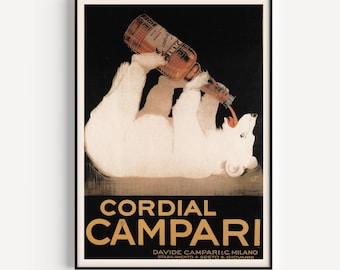VINTAGE LIQUEUR AD, White Polar Bear Art, Italian Cafe style Wall Art, Coffee Shop Decor, Art Nouveau Wall Art, Home Decor, 1918