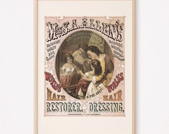 POSTER MADRE E FIGLIA, Pubblicità di tonico per capelli, Festa della mamma, Pubblicità vintage, Arte murale antica, Arte americana d'epoca, Riproduzione di alta qualità