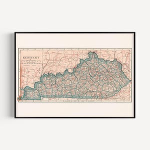 OLD KENTUCKY MAP, Vintage Map of Kentucky State, Retro Map Wall Art, Geography Classroom Poster, Travel Gift, Office Decor, 1921