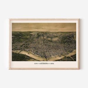 DRUK MAPY CINCINNATI, antyczna sztuka ścienna, zabytkowa mapa Cincinnati, stara mapa, sztuka ścienna w stylu vintage, zabytkowa mapa Ohio, historyczna sztuka ścienna
