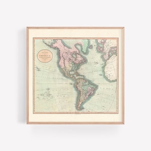 ANTIQUE AMERICA Map Antike Wandkunst, frühe Amerika-Karte 1799, Südamerika-Reise-Druck, USA-Karte, antikes Reise-Kunstplakat, quadratisches Plakat
