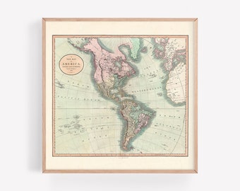 ANTIQUE AMERICA Map Antique Wall Art, Early America Map 1799, South America Travel Print USA Map Antique Travel Art Poster Antique Map Art
