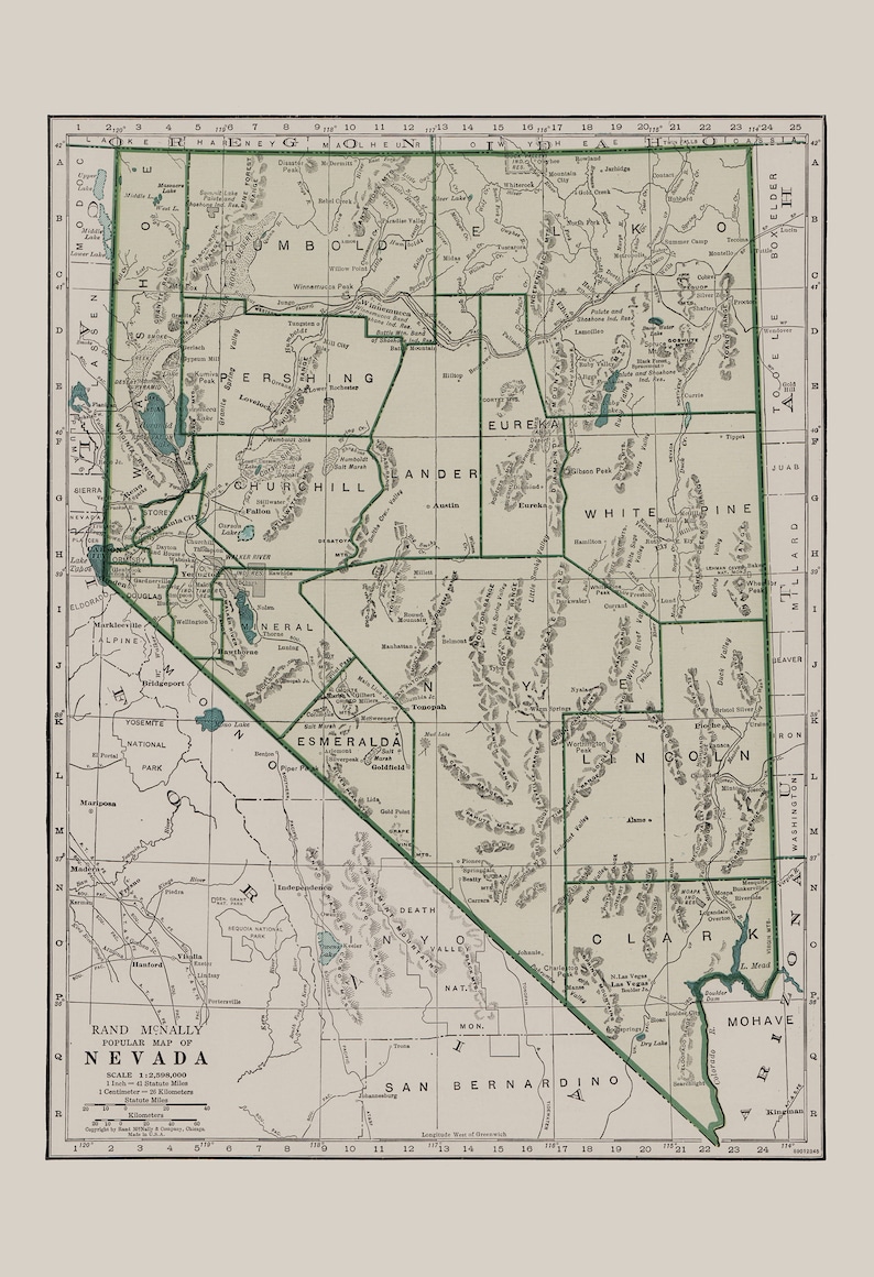 VINTAGE NEVADA MAP Vintage Map of Nevada Wall Art Vintage - Etsy