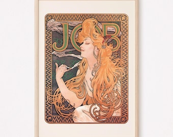 STAMPA MUCHA, Cartine per sigarette JOB, Art Nouveau, Poster Belle Epoque, Arte francese, 1896, Poster Mucha, Arredamento Art Nouveau