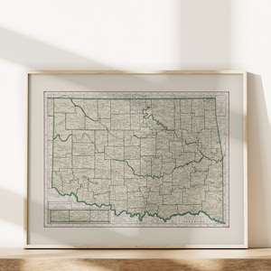 OKLAHOMA MAP PRINT, Vintage Map of Oklahoma, Vintage Map, Oklahoma Wall ...