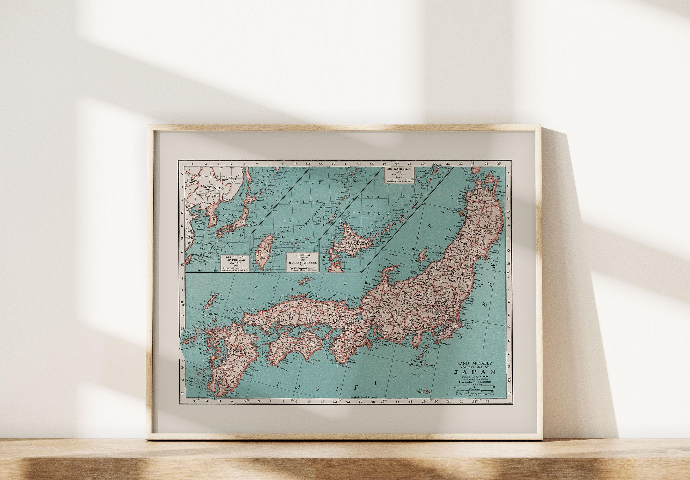 JAPAN MAP PRINT, Vintage Map of Japan, Old Map Print, Vintage Wall Art ...