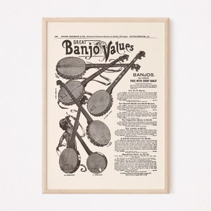 ANTIQUE BANJO ADVERTISEMENT, Vintage Banjo Ad, Old Banjo Poster, Banjo Player Gift, Music Lover Gift, Country Bluegrass Lover Wall Art