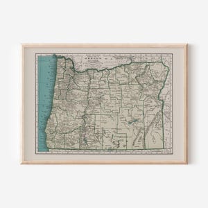 DRUK MAPY OREGONU, zabytkowa mapa Oregonu, wydruk mapy antycznej, historyczna sztuka ścienna, stara mapa stanu Oregon