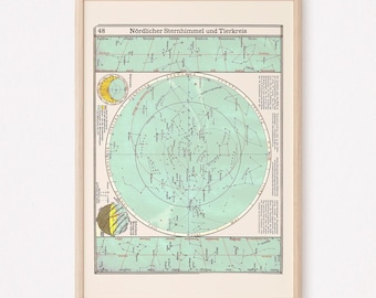 DEUTSCHE STERNKARTE, Vintage Astronomie Poster, nördliche Hemisphäre, Poster Druck, Himmelskarte, Himmelskarte