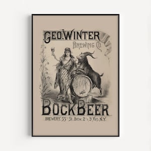 ANTIQUE BEER AD, Vintage New York Brewery Poster, Beer Poster, Bock Beer Print Art, Vintage Brewing Poster, Craft Beer Poster, 1900s