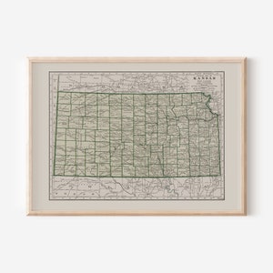 KANSAS MAP PRINT, Vintage Map of Kansas, Old Map Print, Vintage Wall Art, Antique Map, Historical Wall Art