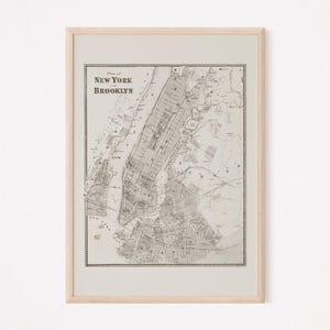 VINTAGE BROOKLYN & MANHATTAN Map Print, Vintage New York City Map, Brooklyn N.Y.C. Poster, Professional Reproduction, Minimalist Map