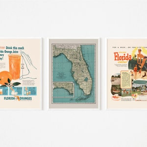 VACATION HOME DECOR, Florida Posters, Beach House Decor, Living Room Decor, Going Away Gift, Vintage Travel Wall Art, Poster Set