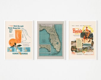 VACATION HOME DECOR, Florida Posters, Beach House Decor, Living Room Decor, Going Away Gift, Vintage Travel Wall Art, Poster Set