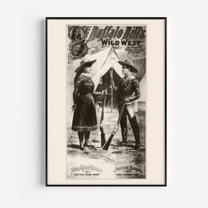 WESTERN POSTER ART, Annie Oakley, Johnnie Baker, Buffalo Bill Print, 1898, Cowboycore, Westerncore, Western Art, Cabin Room Decor