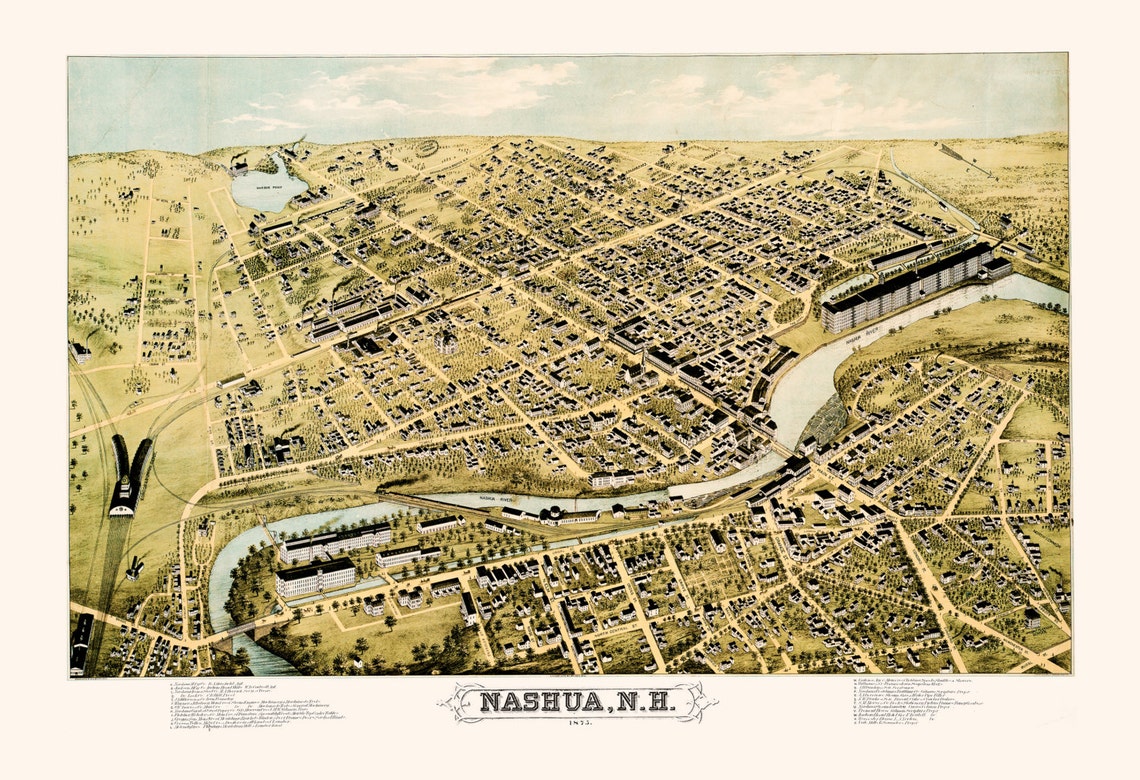 NASHUA MAP PRINT Antique Nashua N.H. Map Antique Map Etsy