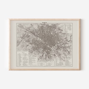 CARTE DE PARIS ANTIQUE, plan de Paris, carte de Paris historique, art mural carte de Paris antique