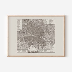 PARIS MAP PRINT, Antique Map of Paris France.
