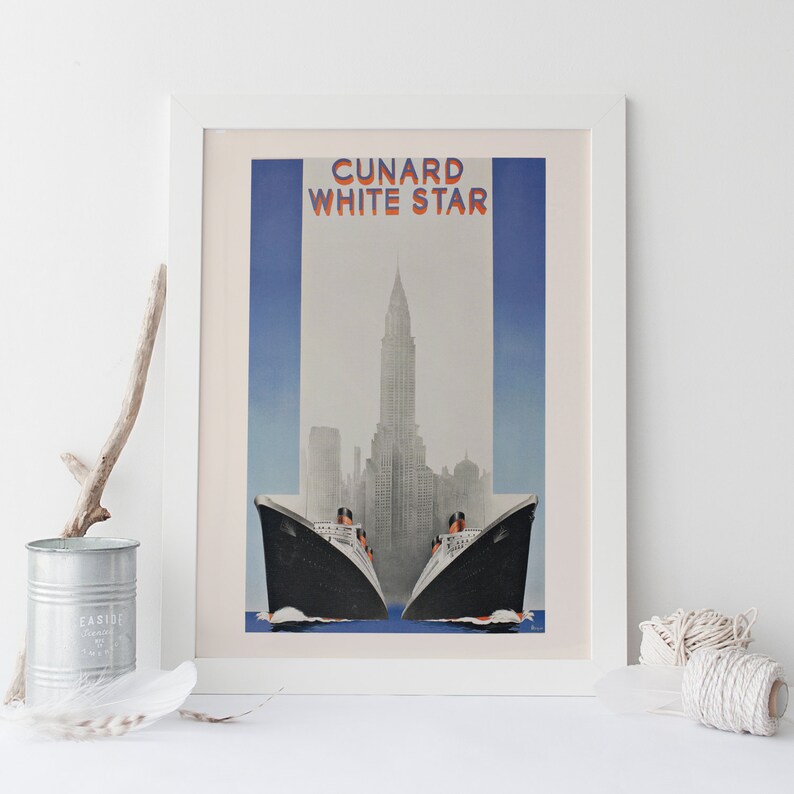 Vintage Art Deco Giclee Poster Print ENGLAND CUNARD TRAVEL Etsy