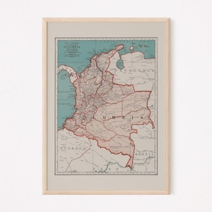 VINTAGE KAART VAN COLOMBIA, vintage kaart van Colombia, oude kaart afdrukken, vintage muurkunst, antieke kaart, historische muurkunst