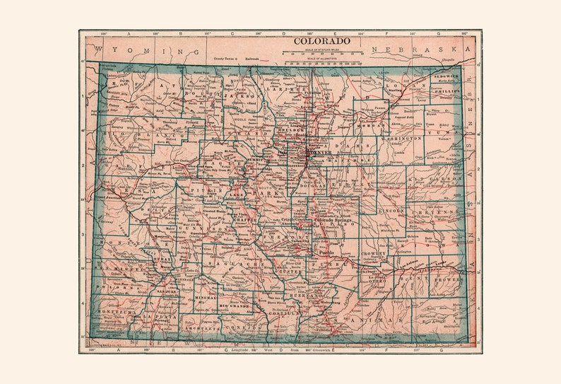 OLD COLORADO MAP Vintage Colour Print Retro Map Classroom - Etsy