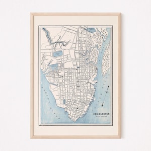 KAART CHARLESTON SC, vintage kaart van Charleston, antieke kaart afdrukken, historische muurkunst, woonkamerdecor, kaart South Carolina