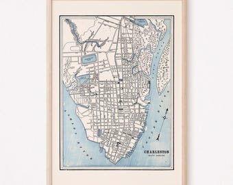 CHARLESTON SC KARTE, Vintage Karte von Charleston, Antike Karte Druck, Historische Wandkunst, Wohnzimmer Dekor, South Carolina Karte