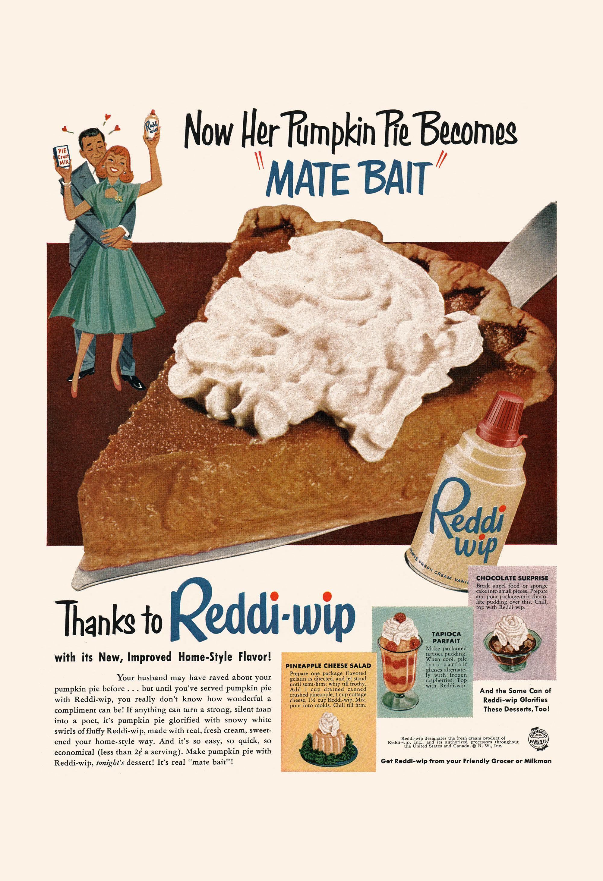 WHIPPED CREAM AD, Vintage Ad Print, 1950s Pumpkin Pie Poster