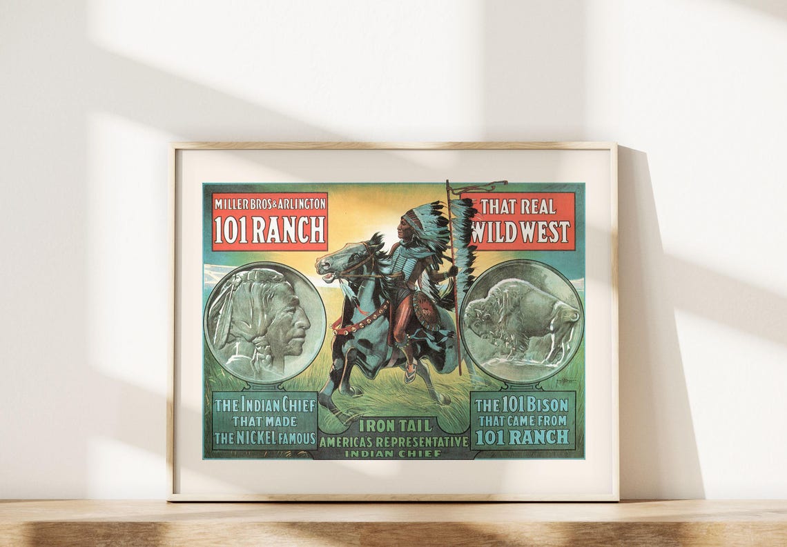 WILD WEST POSTER, Iron Tail Nickel, Buffalo Bill Print, 1913 ...