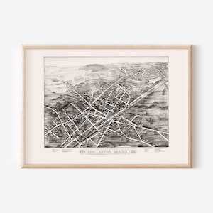 HOLLISTON KARTE DRUCKEN, Antike Holliston Mass Karte, Antike Karte Druck, Historische Wandkunst, Wohnzimmer Dekor, Vogelaugen Ansicht Karte