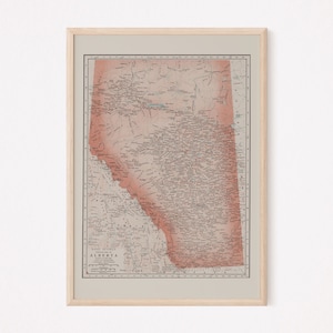 CARTE DE L'ALBERTA CANADA, carte vintage de l'Alberta, art mural Canada, reproduction de carte vintage, impression de carte du Canada