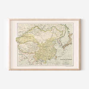 MAP of CHINA and JAPAN, Historical Map, Office Wall Art, Professional Reproduction, Asia Map