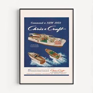 MOTOR BOATS POSTER, Vintage Ad Print, 1950s Boat Ad, Classic Nautical Decor, Mid-Century Poster, Retro Boat Poster, Boat Wall Art