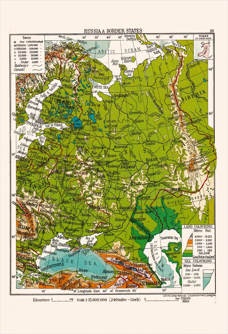 VINTAGE MAP of RUSSIA Vintage Map Reproduction High - Etsy