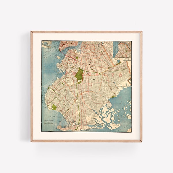 BROOKLYN MAP, Retro New York City Map, Brooklyn, Williamsburg Map, Vintage NYC Map, Dorm Decor, Apartment Wall Art