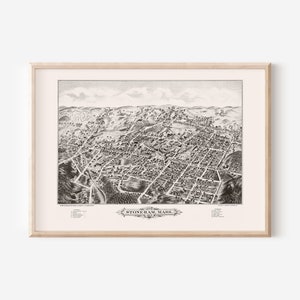 STONEHAM KARTE DRUCKEN, Antike Stoneham Boston Mass Karte, antike Boston Karte Druck, Historische Kunst, Wohnzimmer Dekor, Vogelaugen Ansicht Karte
