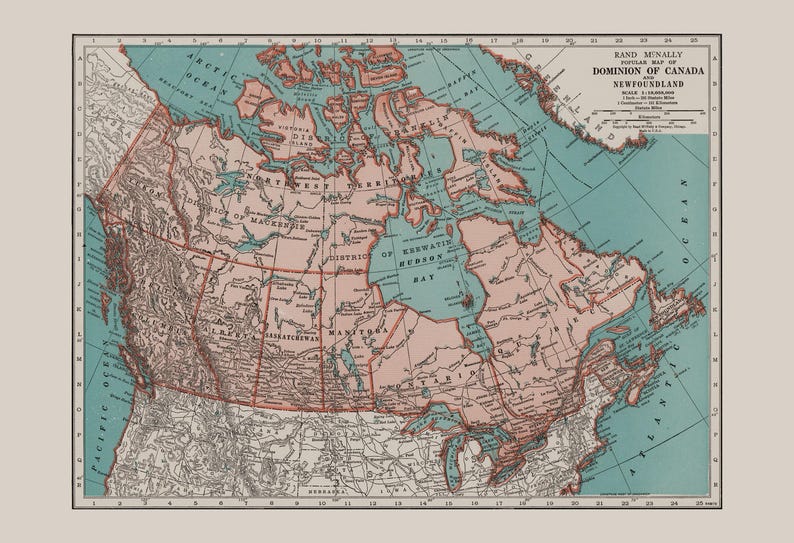 VINTAGE MAP of CANADA, Canada Vintage Map Wall Art, Vintage Map Reproduction, Canada Wall Art image 7