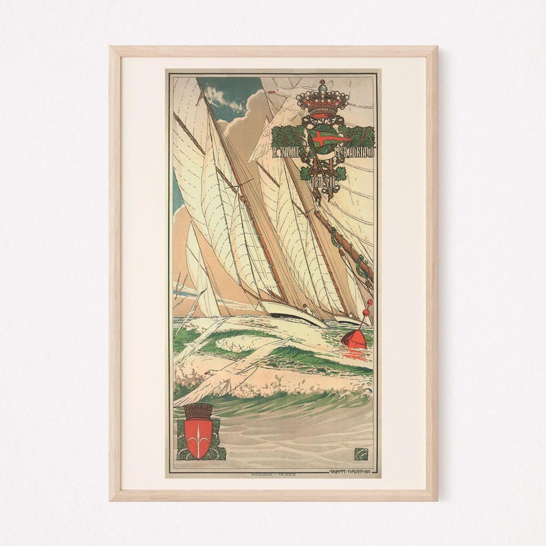 ITALY TRAVEL POSTER, Nautical Wall Art, Yacht Club Adriaco Trieste, 1923, Antique Italian Decor, Ship Poster, Boat Print, Exploration Art image 1