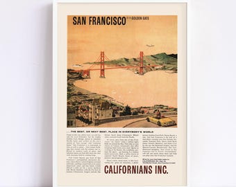 SAN FRANCISCO POSTER, Retro San Francisco Ad, Professional Reproduction, Vintage Advertisement, Retro Ad