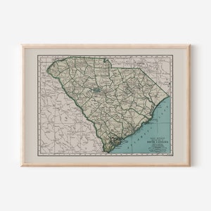 SOUTH CAROLINA MAP, Vintage Map of South Carolina, South Carolina Map, South Carolina Poster, Vintage Map Print, Wall Art