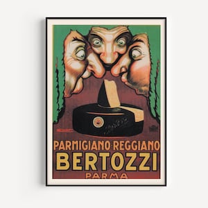 ANTIKES KÜCHENPOSTER, Italienisches Werbeplakat, Antike Wandkunst, Parmigiano Käse Anzeige, 1924