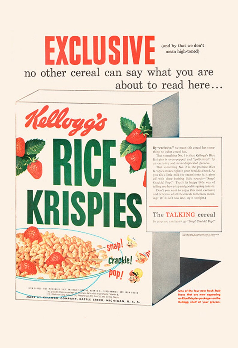 VINTAGE BREAKFAST CEREAL Ad Retro Cereal Ad Midcentury Etsy