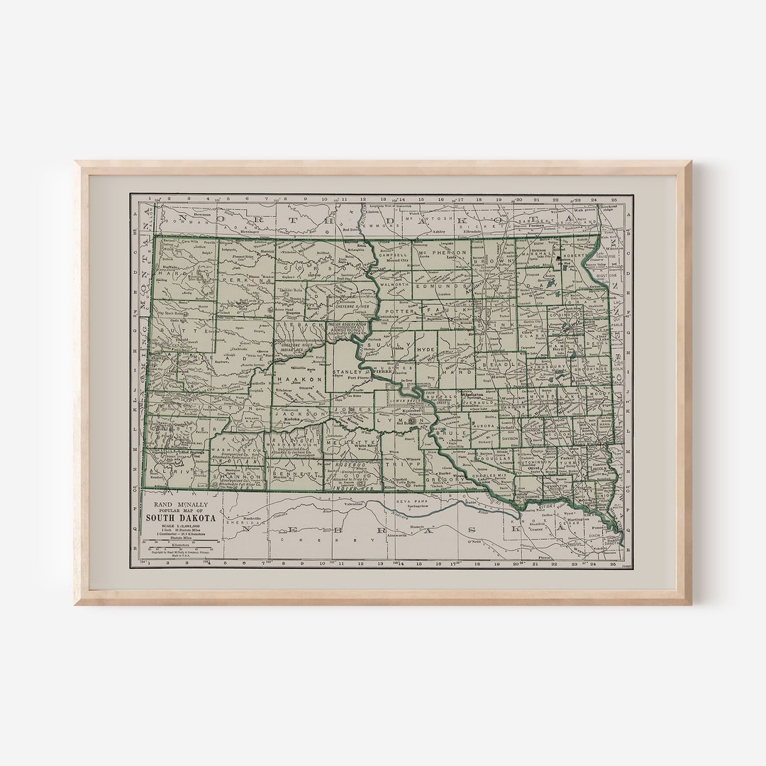 SOUTH DAKOTA MAP, Vintage Map of South Dakota, South Dakota Map Print ...