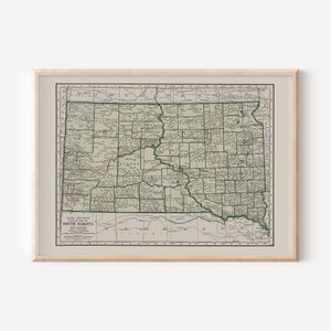 SOUTH DAKOTA MAP, Vintage Map of South Dakota, South Dakota Map Print, Vintage South Dakota Map